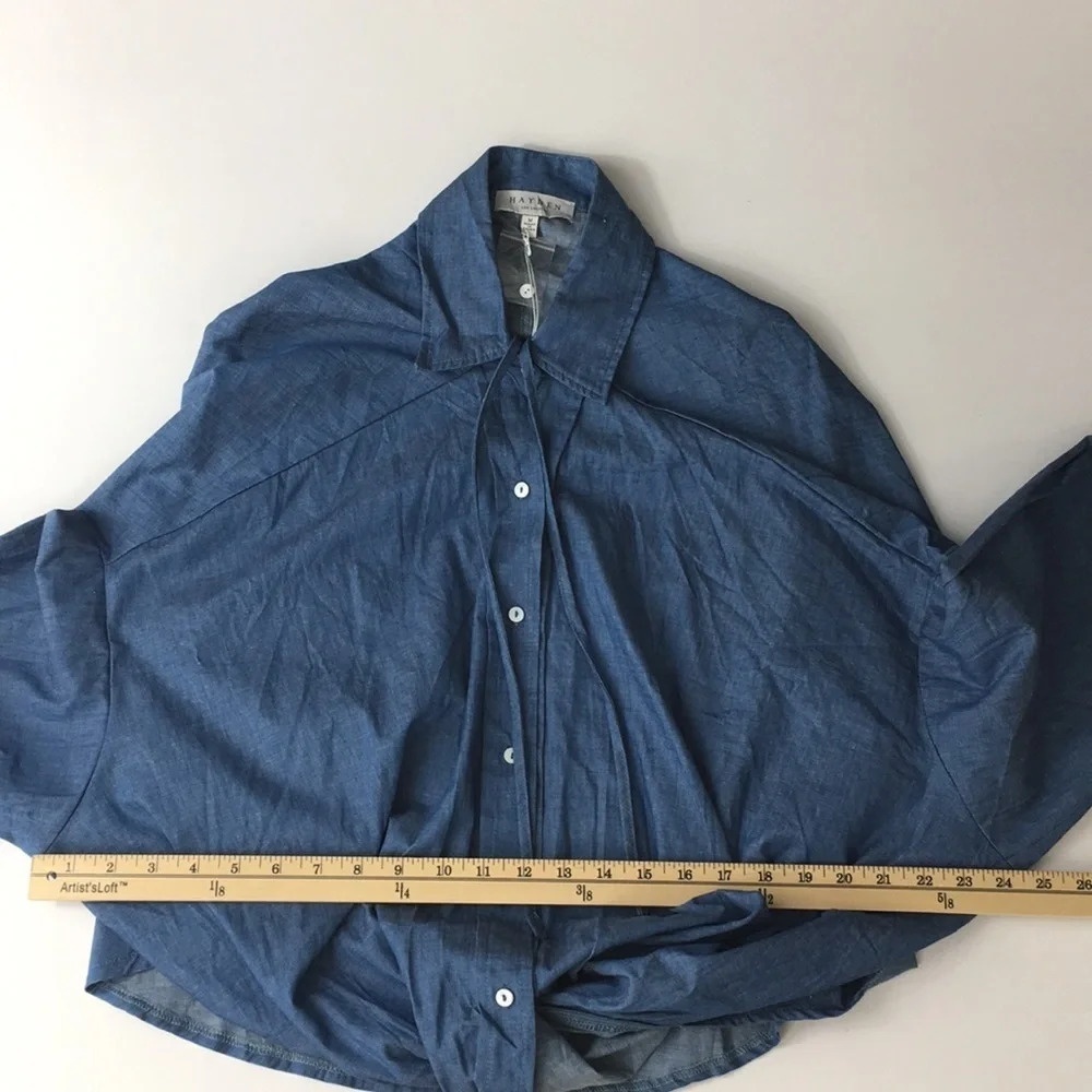 Hayden Blue Chambray‎ Button Down Tie-Waist Shirt M - Picture 8 of 10